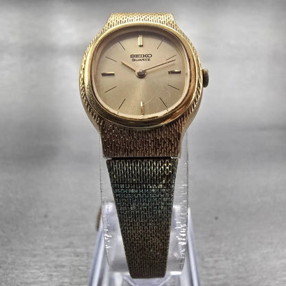 Seiko Watch Women 20mm Gold Dial Gold Tone Oval 2320-5359 New Battery Vintage5