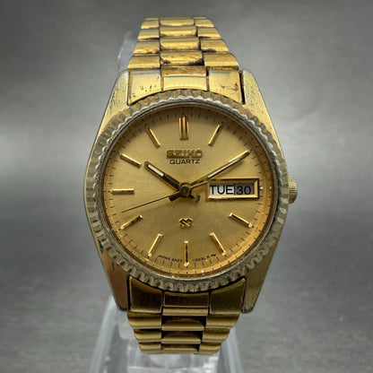 Seiko SQ Watch Women 25mm Gold Dial Gold Tone Daydate Round 2A23-0039 NewBat MG50