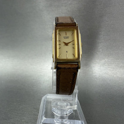 Citizen CQ Tank Watch Women 15mm Champagne Dial Gold Tone 2200-229169 NewBattery5