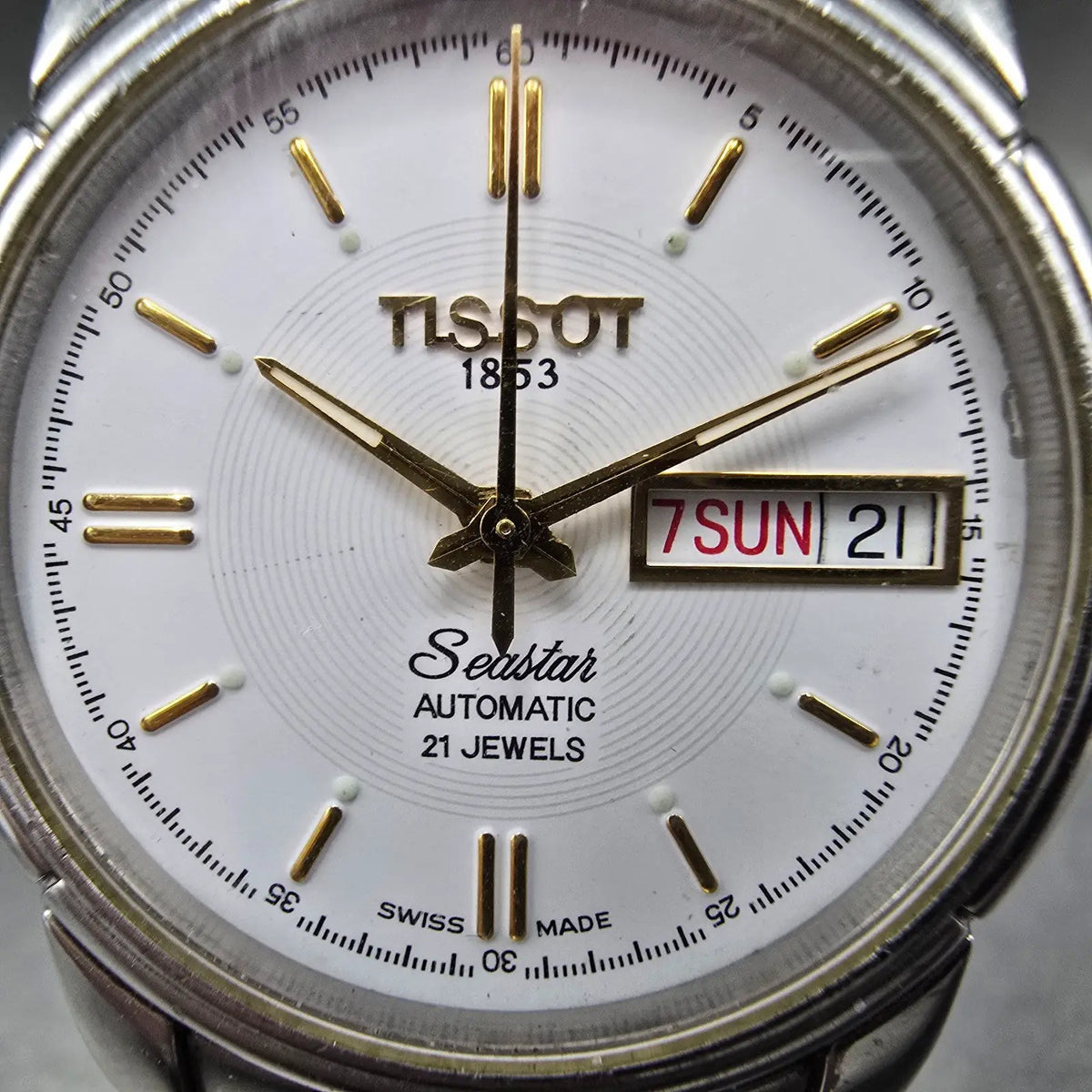 Tissot Seastar Automatic Watch Men 36mm White Dial Steel Daydate Round A660/760K1
