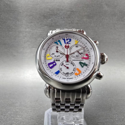 Michele CSX Carousel Chronograph Watch Women 36mm White Dial Steel Dayate NewBat6