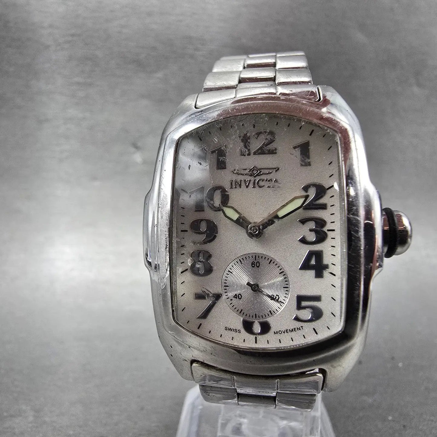 Invicta Lupah Watch 29mm Silver Dial Silver Tone Rectangle 2853 New Battery5