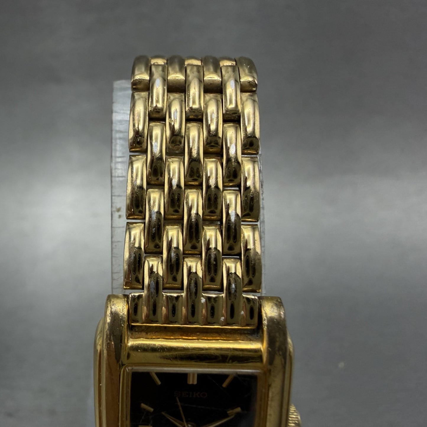 Seiko Tank Watch Women 18mm Black Dial Gold Tone Rectangle V4015650 New Battery4
