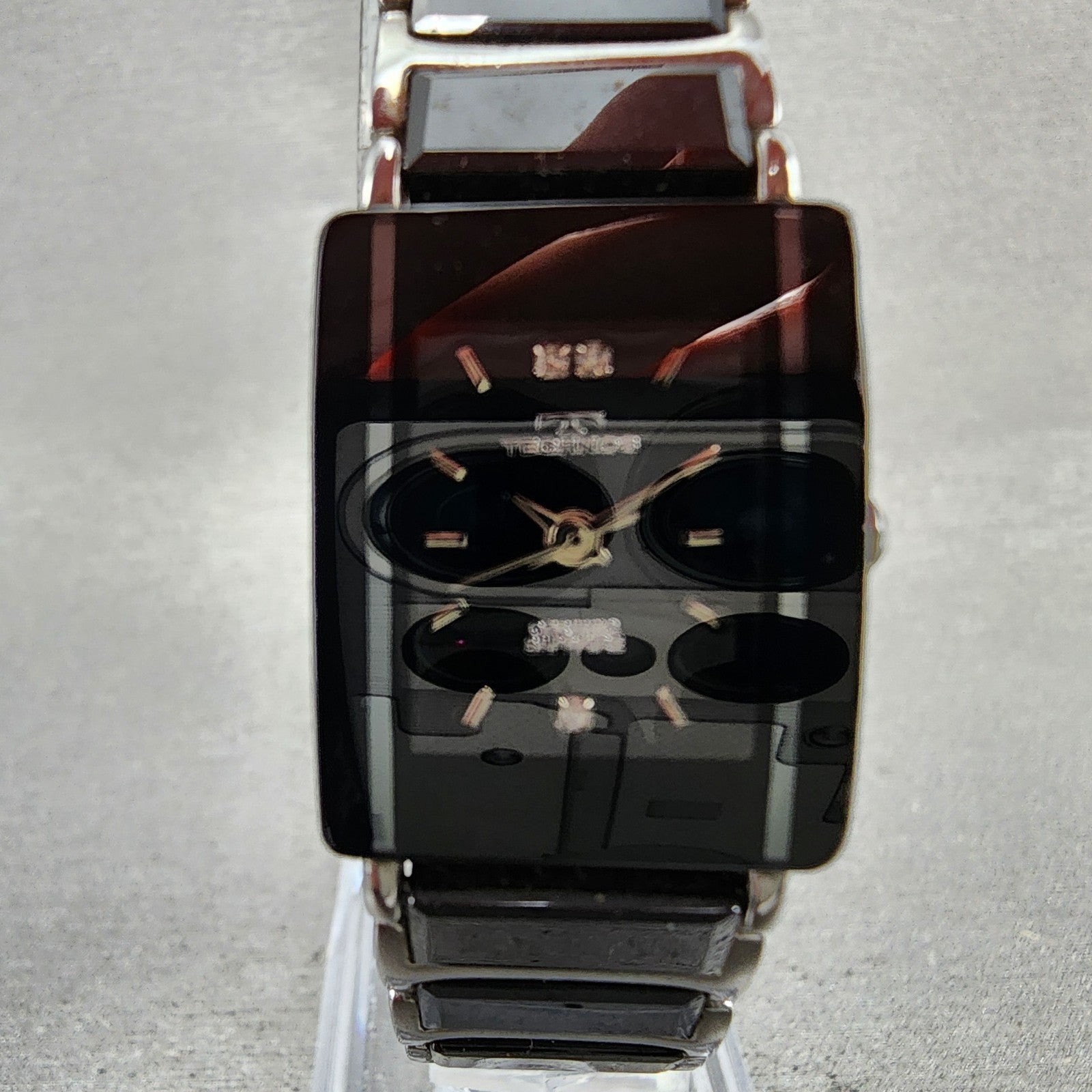 Technos Tank Watch Women 18mm Black Dial Steel & Ceramic TAL742 New Battery1