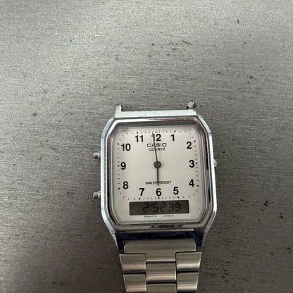 Casio AQ-230 Watch Men 30mm White Dial Silver Tone Alarm Chrono READ!!!!!!!!!!!!0