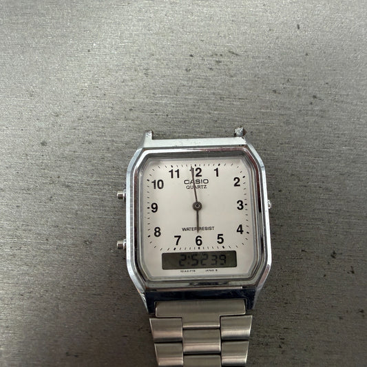 Casio AQ-230 Watch Men 30mm White Dial Silver Tone Alarm Chrono READ!!!!!!!!!!!!0