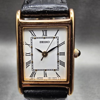 Seiko Tank Watch Women 18mm White Dial Gold Tone Rectangle 1N01-0LK0 New Battery1