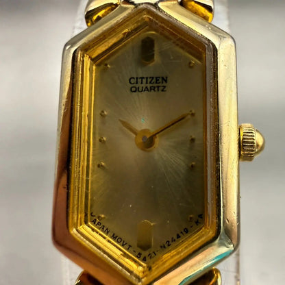 Citizen Watch Women 13mm Gold Dial Gold Tone Rectangle 5421-S41185 New Battery1