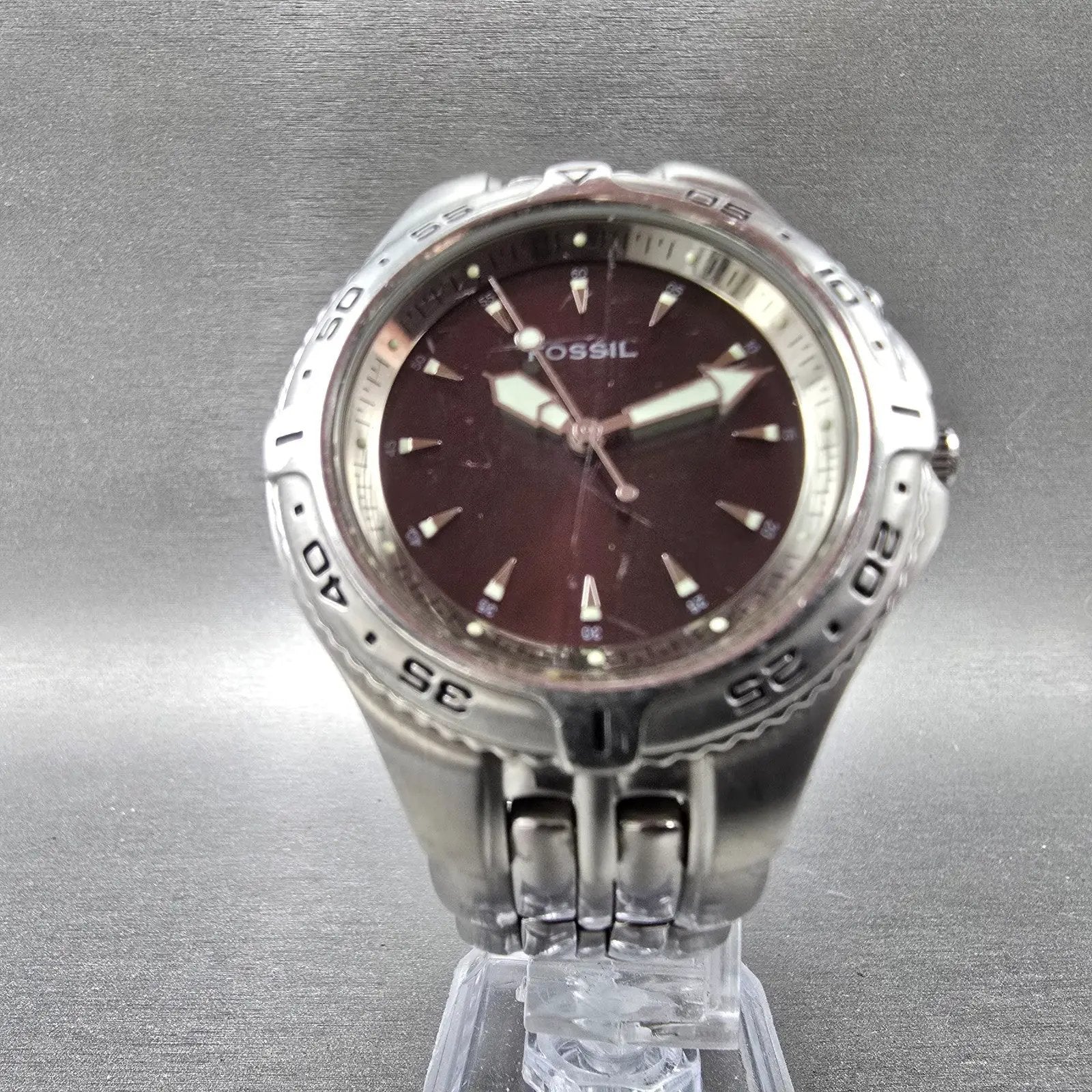 Fossil Blue Watch Men 40mm Red & Silver Dial Silver Tone AM-3614 New Battery5