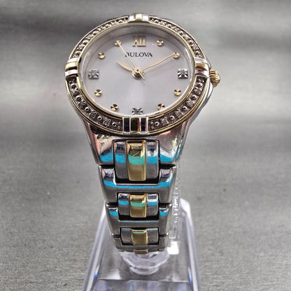 Bulova Watch Women 26mm Silver Dial Two Tone Gemmed Bezel 98R166 New Battery5