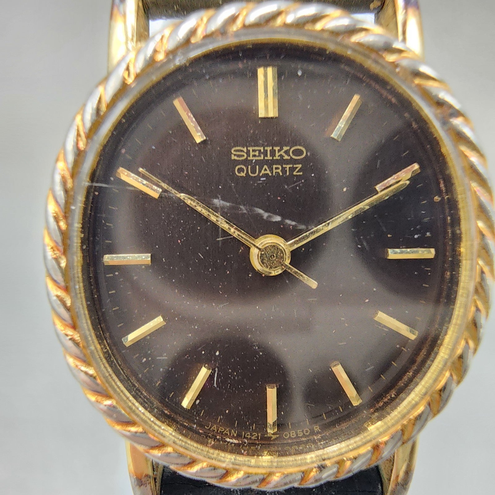 Seiko Watch Women 19mm Brown Dial Gold Tone Oval 14215510 New Battery1