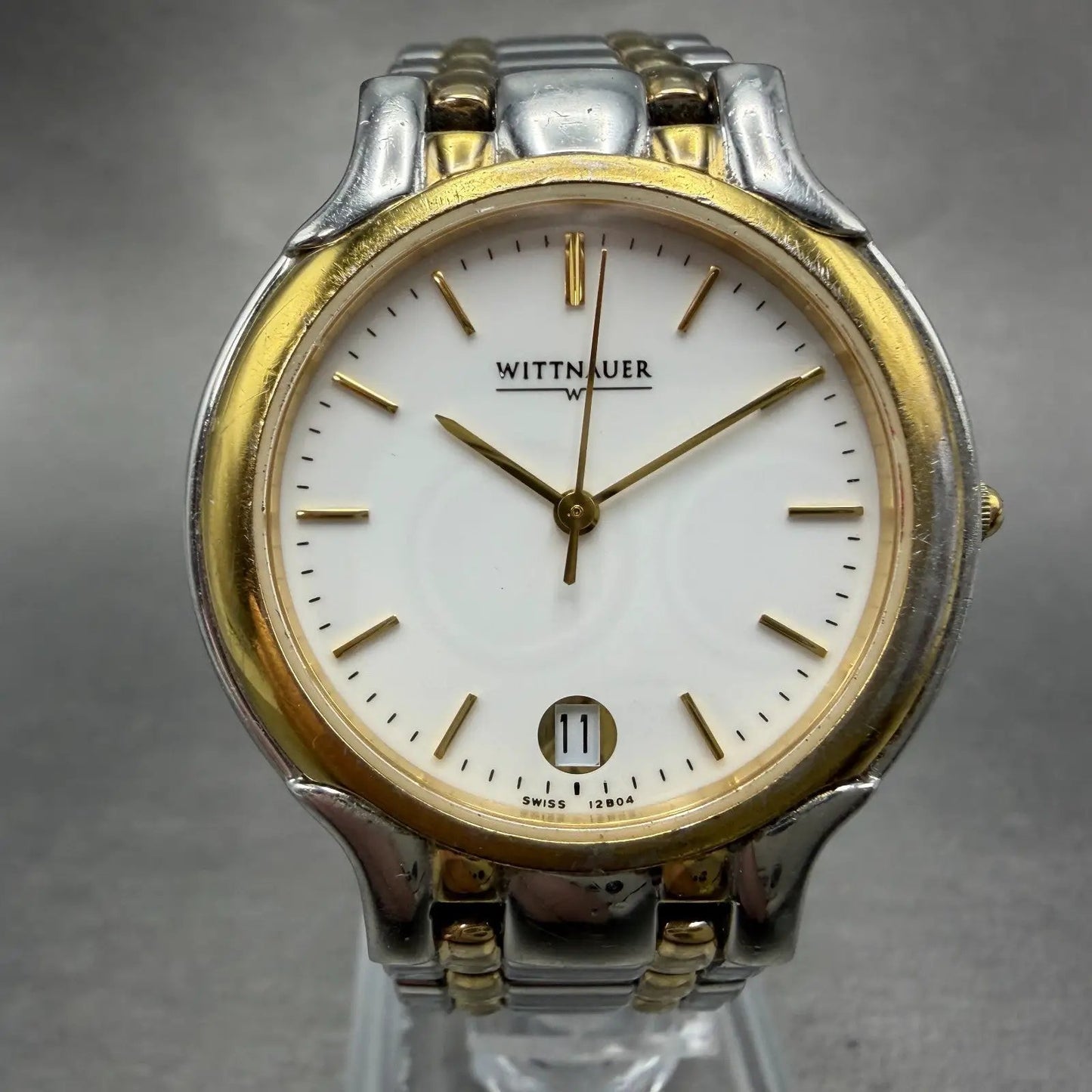 Wittnauer Watch Men 33mm White Dial Two Tone Date Round 12B04 PARTS Vintage0