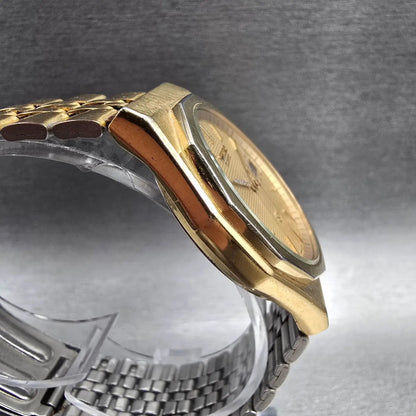 Seiko SQ Watch Men 32mm Gold Dial Gold Tone Daydate Hexagon 8C23-6059 New Batt K3
