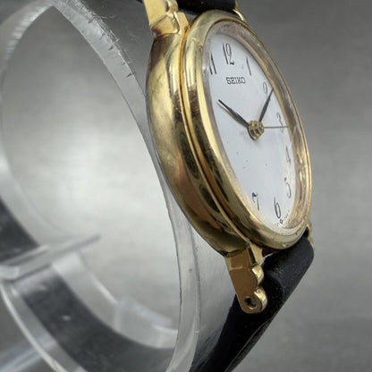 Seiko Watch Women 22mm White Dial Gold Tone Oval Bracelet 7321-6070 New Batt BDG3