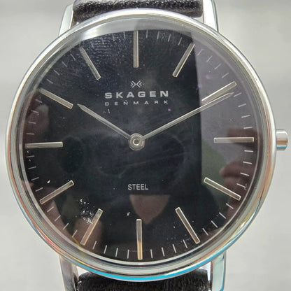 Skagen Steel Watch Men 35mm Black Dial Silver Tone Round 18LSLB New Battery1