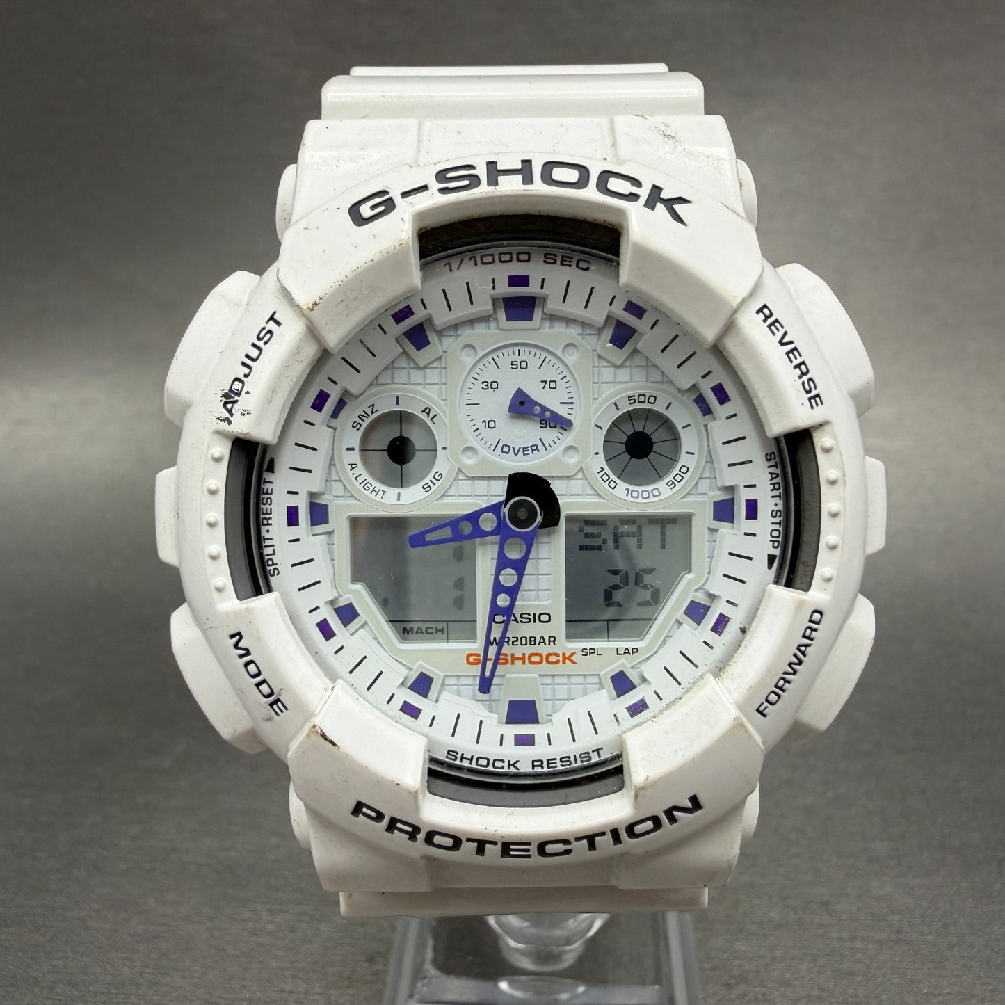 Casio G-Shock Watch Men 51mm Analog Digital White Alarm Chrono Round GA-100A0