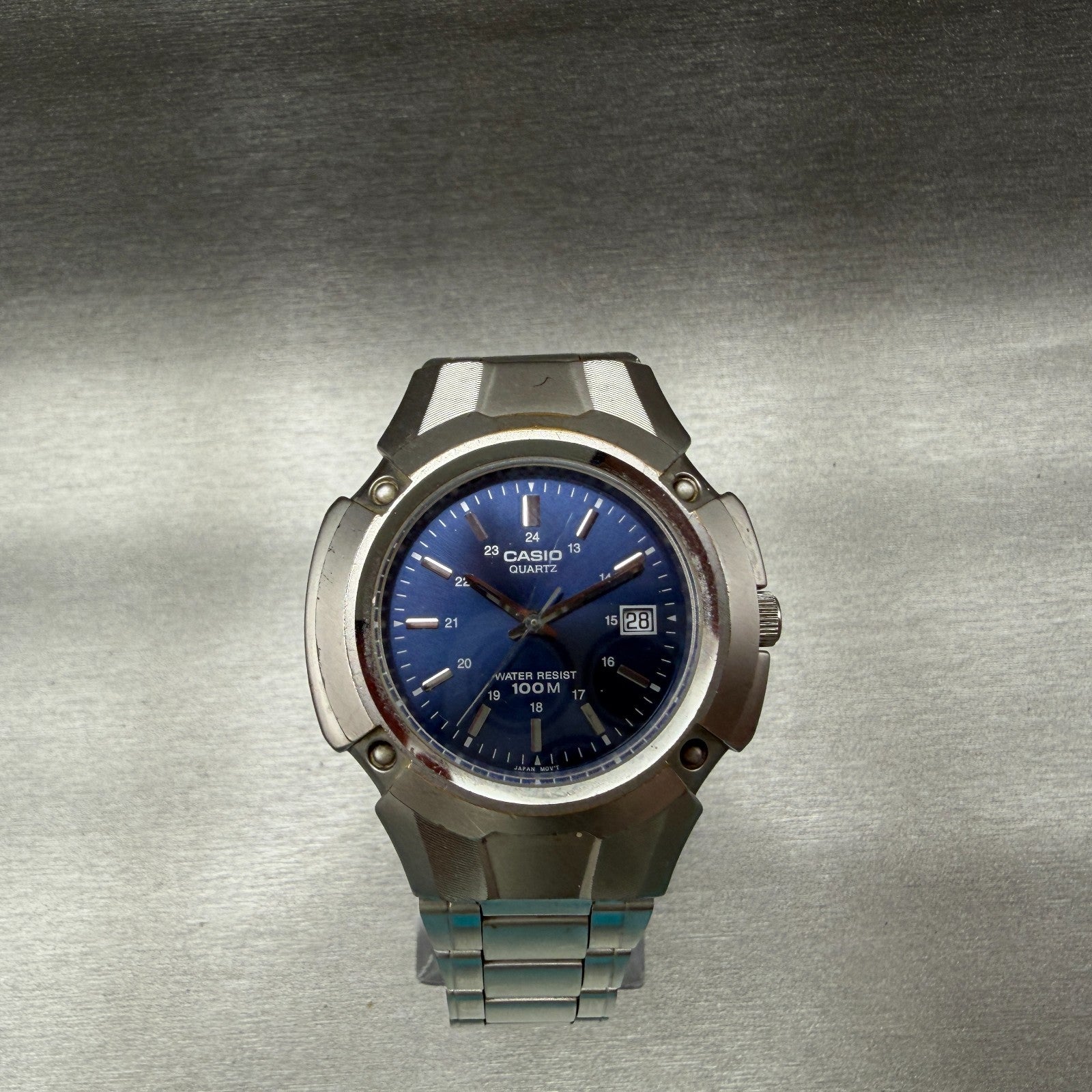 Casio MTP-3036 Watch Men 41mm Blue Dial Silver Tone Date Round PARTS!!!!!!!!!!!!0