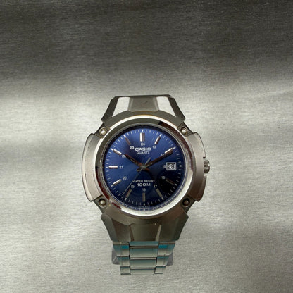 Casio MTP-3036 Watch Men 41mm Blue Dial Silver Tone Date Round PARTS!!!!!!!!!!!!0