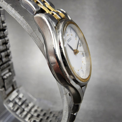 Seiko Watch Women 24mm White Dial Two Tone Round 1N01-0K10 New Battery VTG