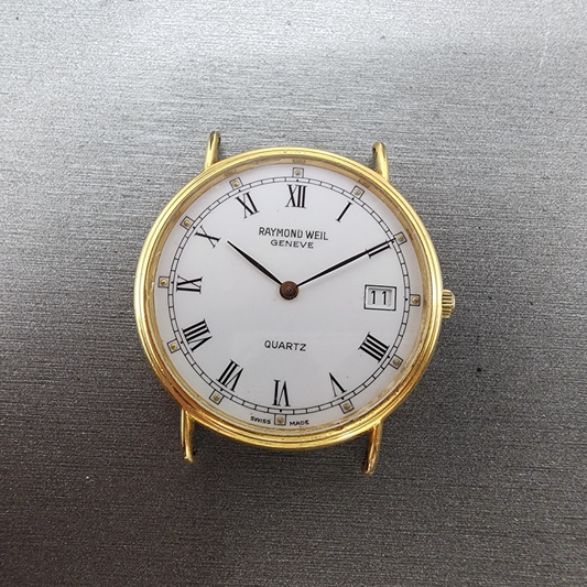 Raymond Weil Watch Men 31mm White Dial Gold Plated Date Round 5512 New Batt0