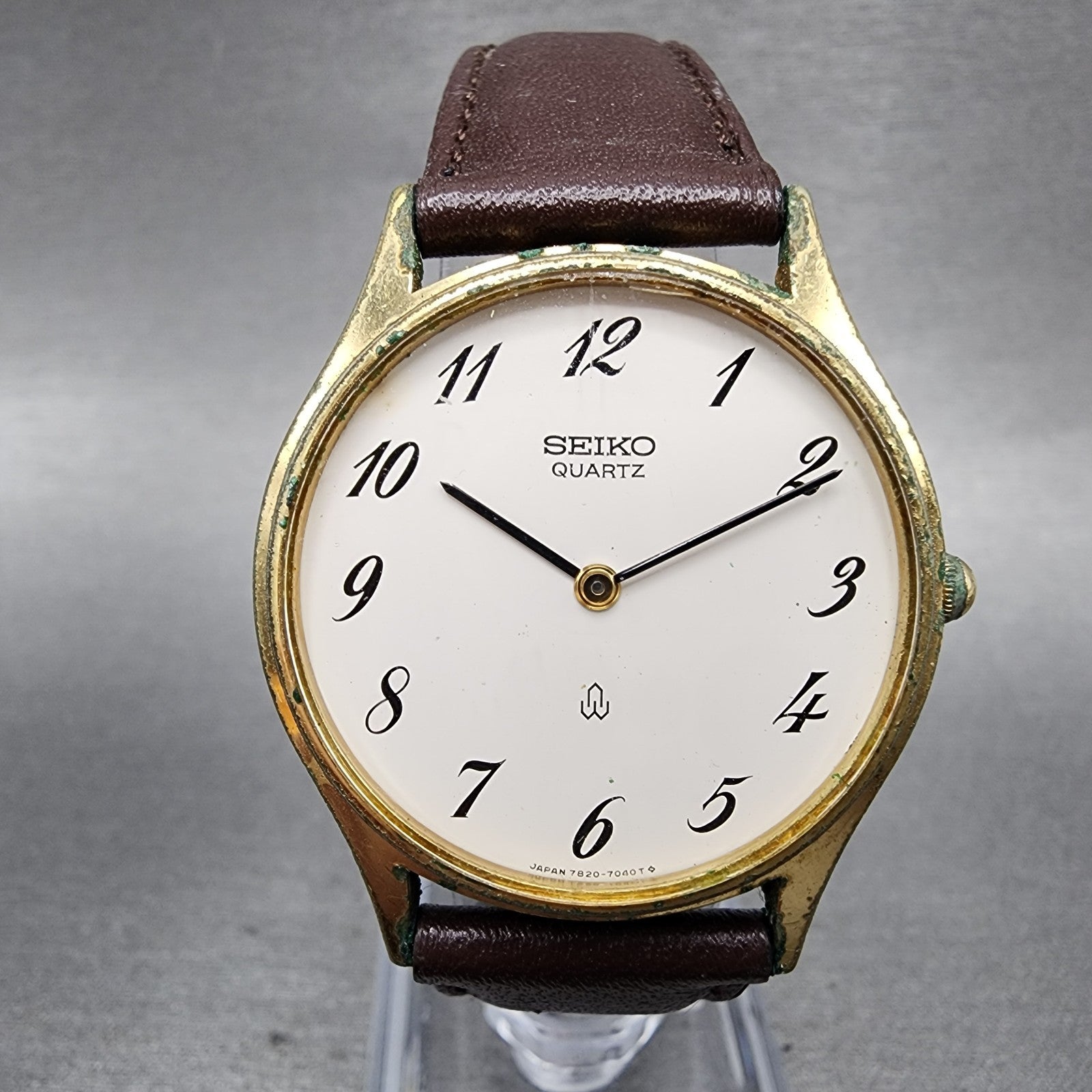 Seiko Watch Men 31mm White Dial Gold Tone Round Vintage 78207030 New Battery0