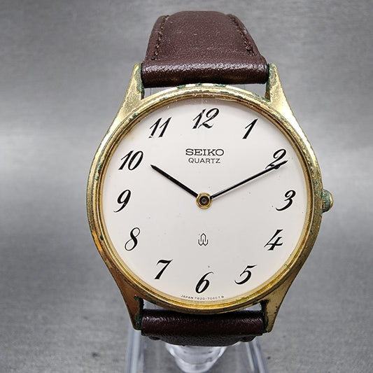 Seiko Watch Men 31mm White Dial Gold Tone Round Vintage 78207030 New Battery0