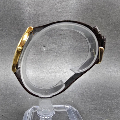 Longines Watch Men 32mm Gold Dial Gold Tone Round Leather Band New Battery VTG6
