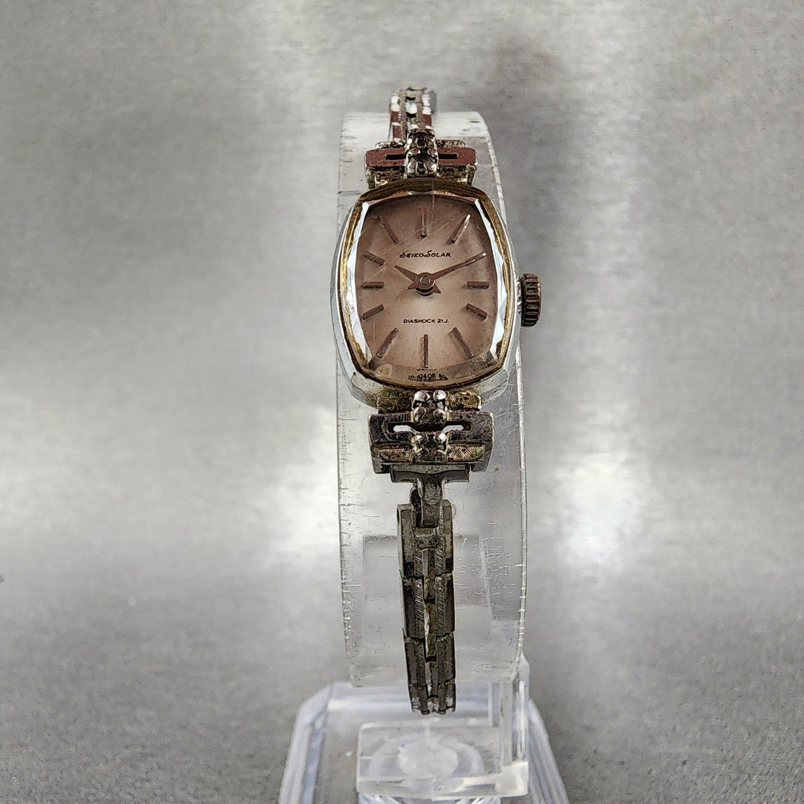 Seiko Solar Watch Women 15mm Silver Dial Silver Tone Manual 107870 Runs5
