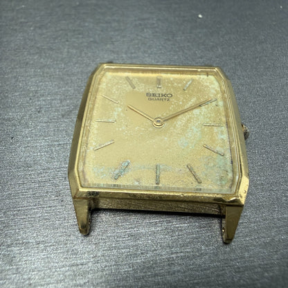 Seiko Watch Men 27mm Champagne Dial Gold Tone Rectangle 5P30-5A10 New Battery2