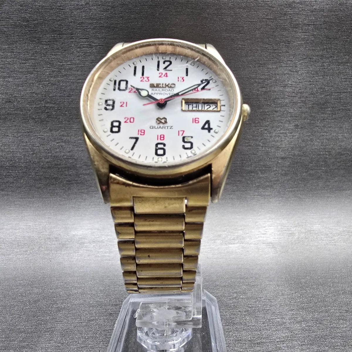 Seiko SQ Railroad Approved Watch Men 34mm White Dial Daydate 8223-8049 New Batt5
