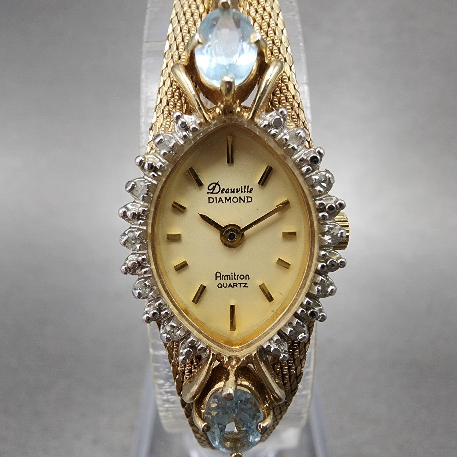 Armitron Deauville Diamond Watch Women 15mm Gold Dial Gold Tone Oval New Battery1
