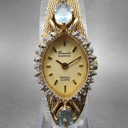 Armitron Deauville Diamond Watch Women 15mm Gold Dial Gold Tone Oval New Battery1