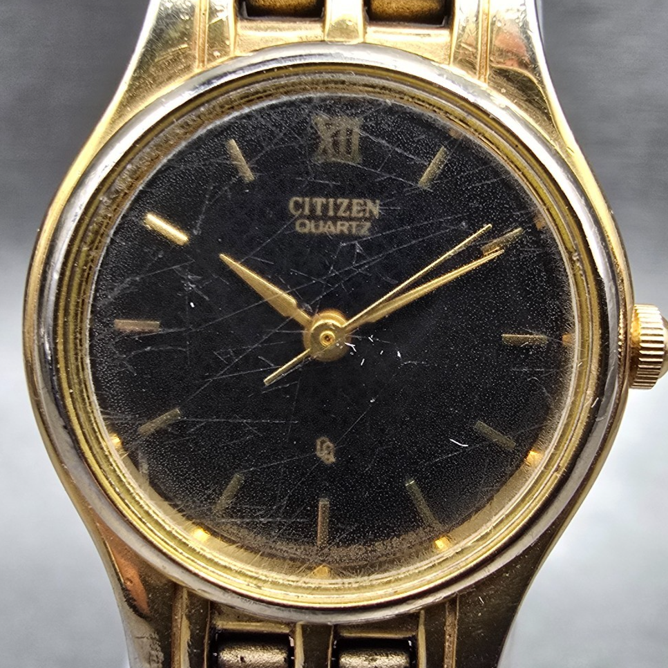 Citizen CQ Watch Women 21mm Black Dial Gold Tone Round 5930-S29762 New Battery1