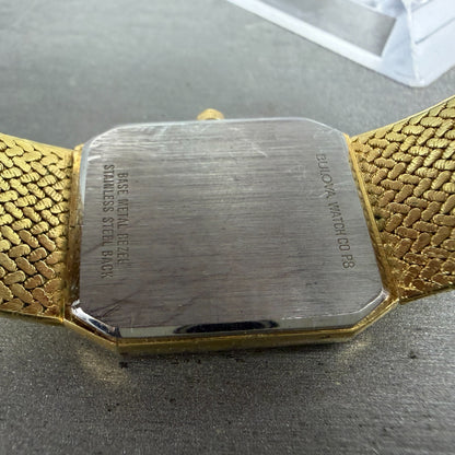 Bulova Tank Watch Men 25mm Gold Dial Gold Tone Octagon Mesh Band 92P13 New Batt9
