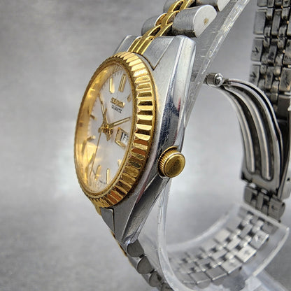 Seiko Watch Women 24mm White Dial Two Tone Daydate Round 7n830041 New Battery A2