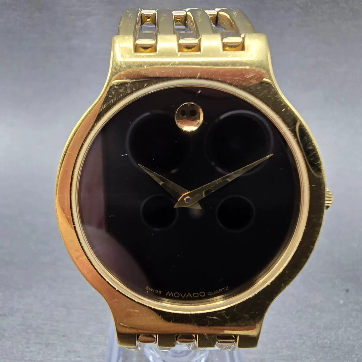 Movado Esperanza Watch Men 32mm Black Dial Gold Tone 84.19.861 New Battery0