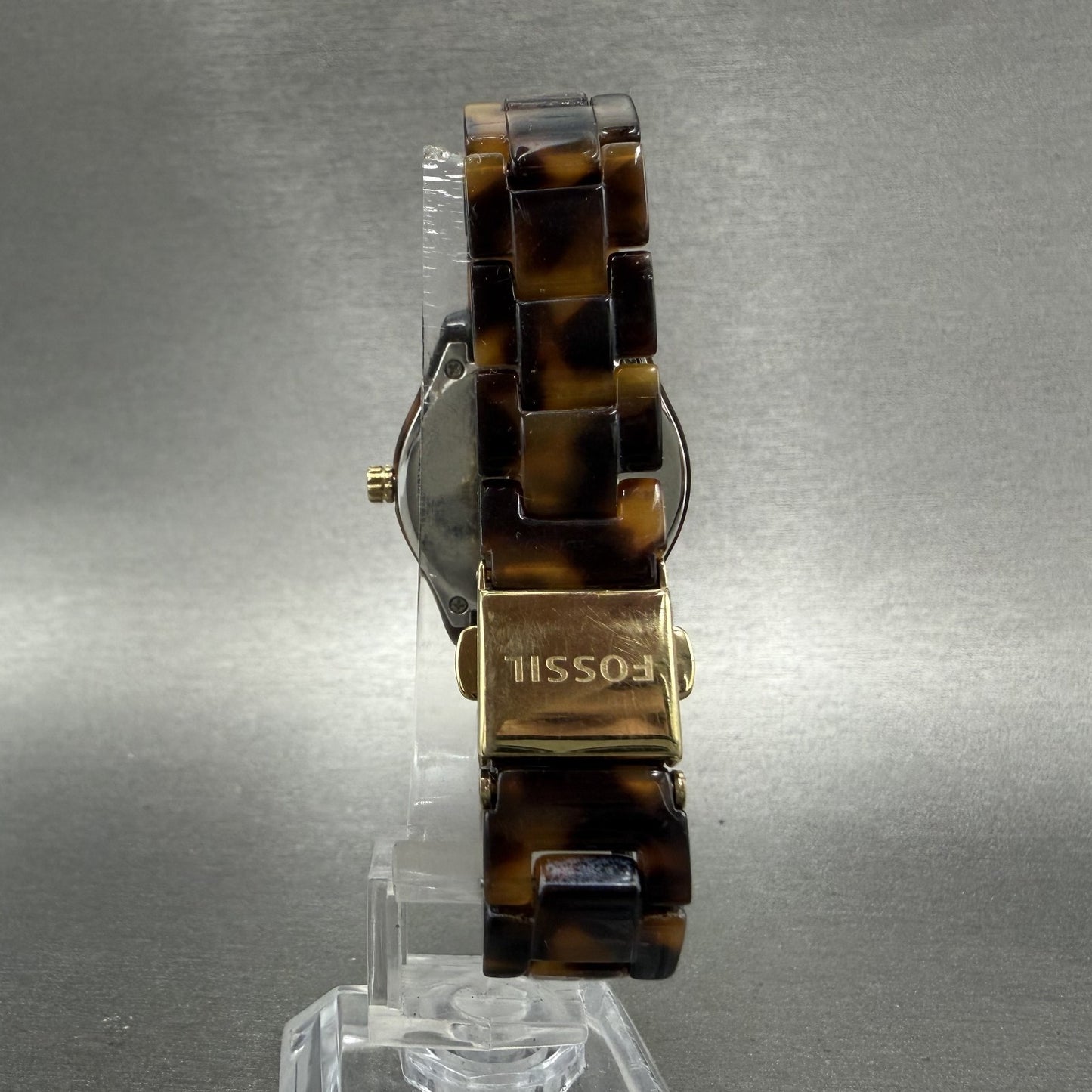 Fossil Stella Mini Watch Women 31mm Brown Dial Brown Tortoise Date ES-2922 Runs7