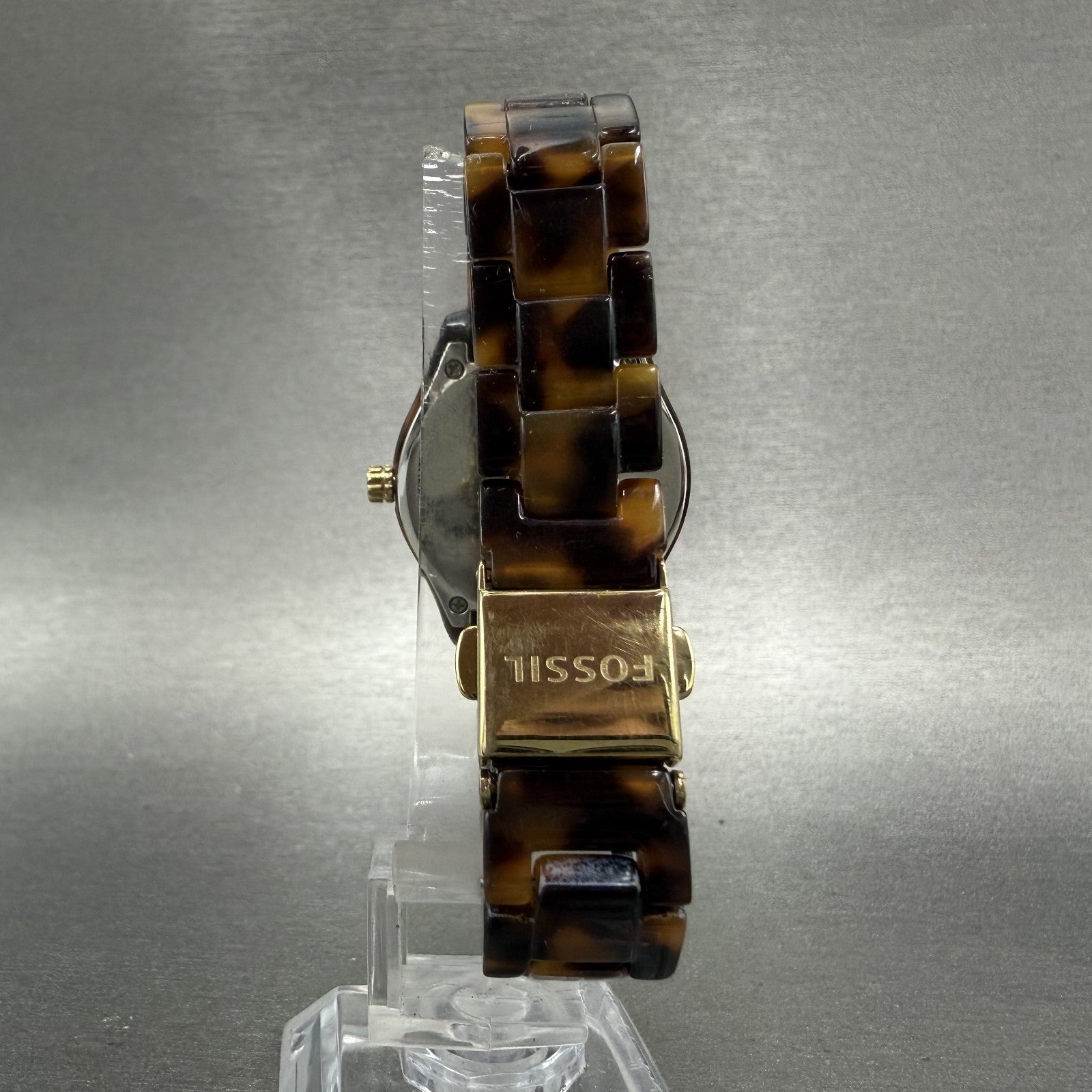 Fossil Stella Mini Watch Women 31mm Brown Dial Brown Tortoise Date ES-2922 Runs7