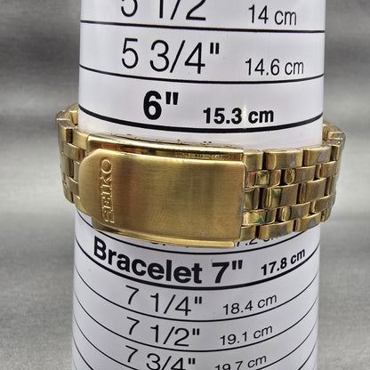Seiko Watch Men 37mm Gold Dial Gold Tone Daydate Round 7N43-9048 New Battery VTG9