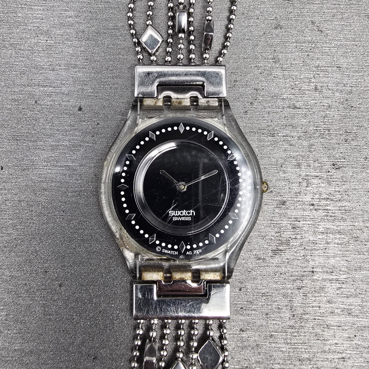 Swatch Brim Over Watch Women 34mm Black Dial Clear Case SFG295G New Battery0
