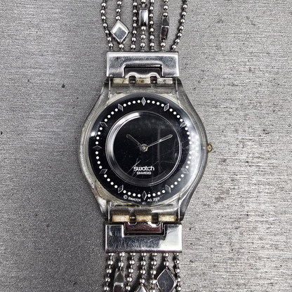 Swatch Brim Over Watch Women 34mm Black Dial Clear Case SFG295G New Battery0