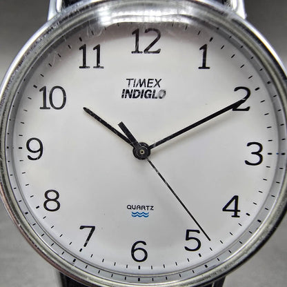 Timex Indiglo Watch Men 34mm White Dial Silver Tone Round New Battery VTG1