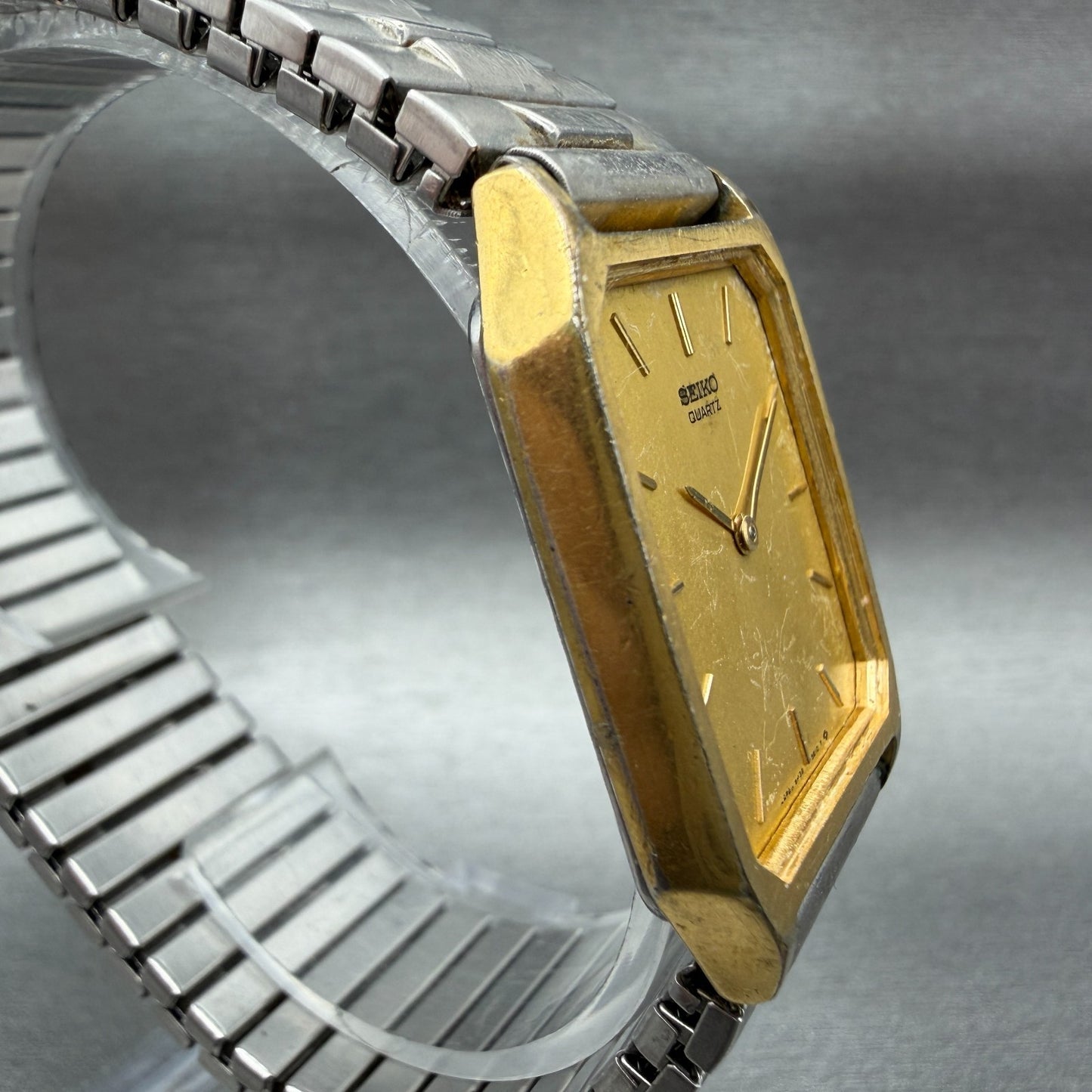 Seiko Tank Watch Men 26mm Gold Dial Gold Tone Octagon 5P30-5D39 VTG PARTS4