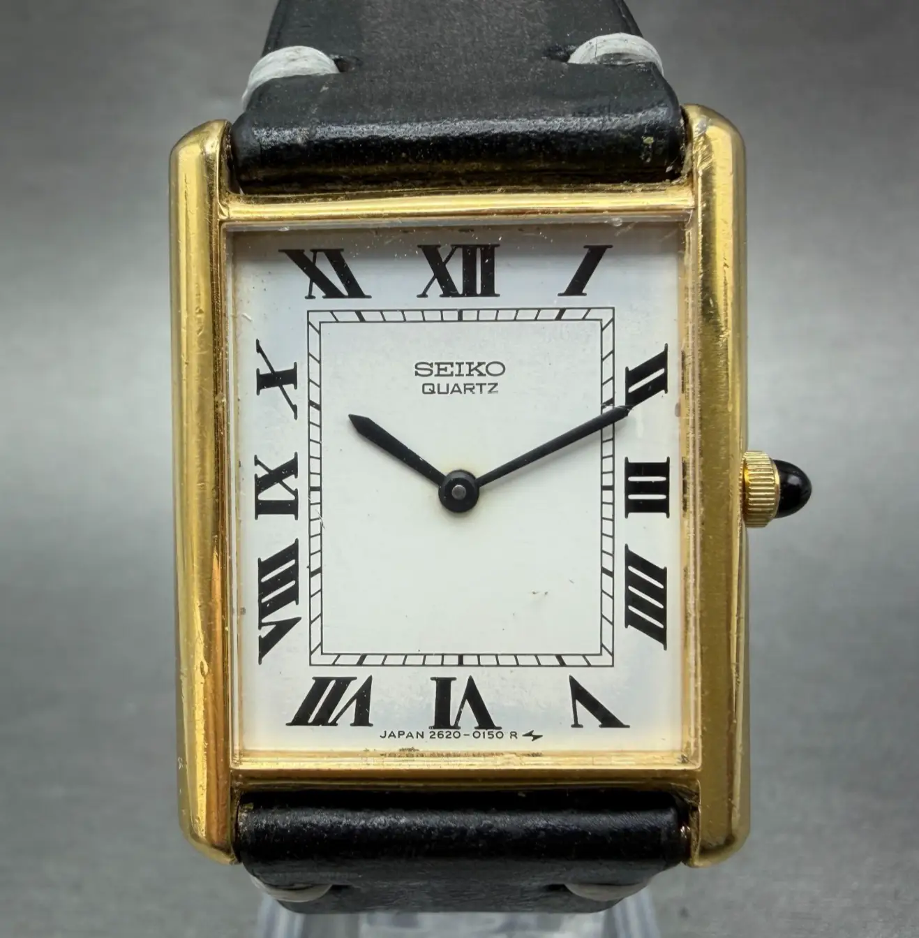 Seiko Tank Watch Men 26mm White Dial Gold Tone Rectangle 2620-5049 New Battery0