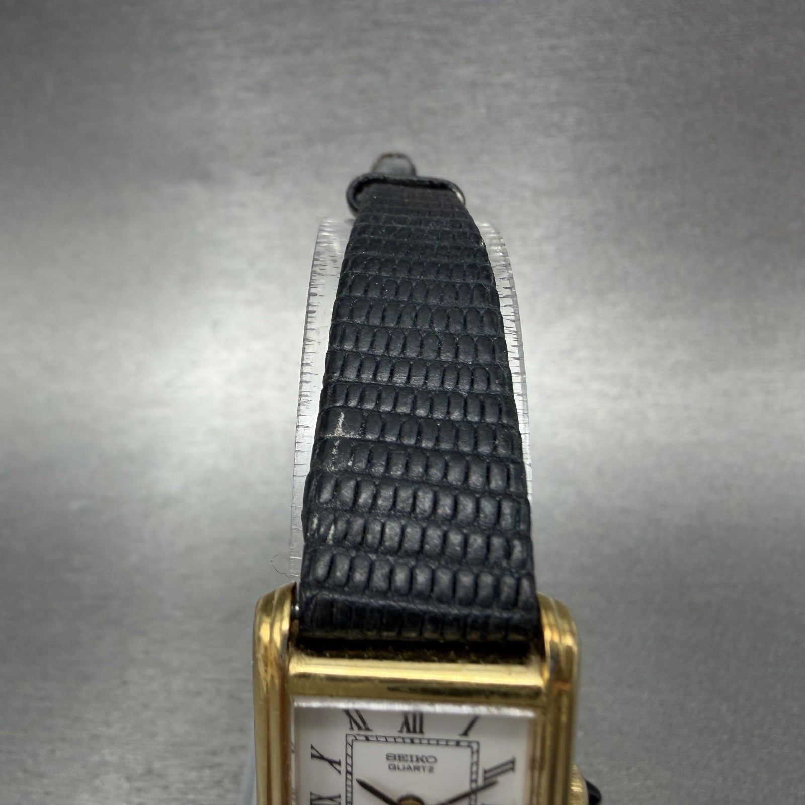 Seiko Tank Watch Women 18mm White Dial Gold Tone Small Seconds 1428-5160 New Bat4