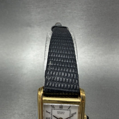 Seiko Tank Watch Women 18mm White Dial Gold Tone Small Seconds 1428-5160 New Bat4