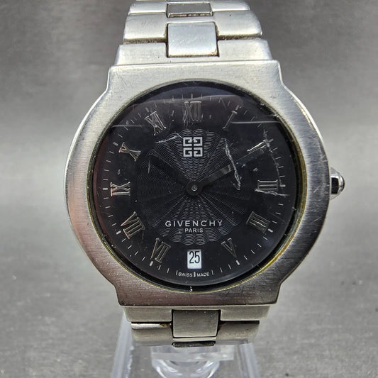 Givenchy Watch Women 32mm Black Dial Steel Date Round New Battery VTG0