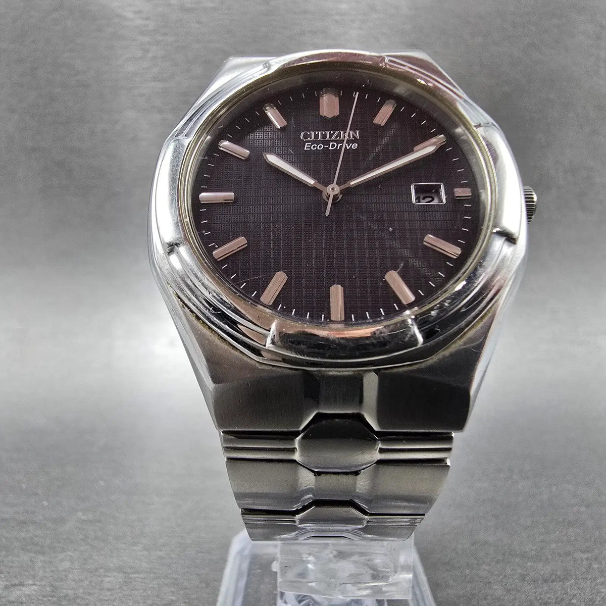Citizen Eco-Drive Watch Men 38mm Black Dial Silver Date Round E110-S008697 Runs5