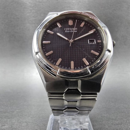 Citizen Eco-Drive Watch Men 38mm Black Dial Silver Date Round E110-S008697 Runs5