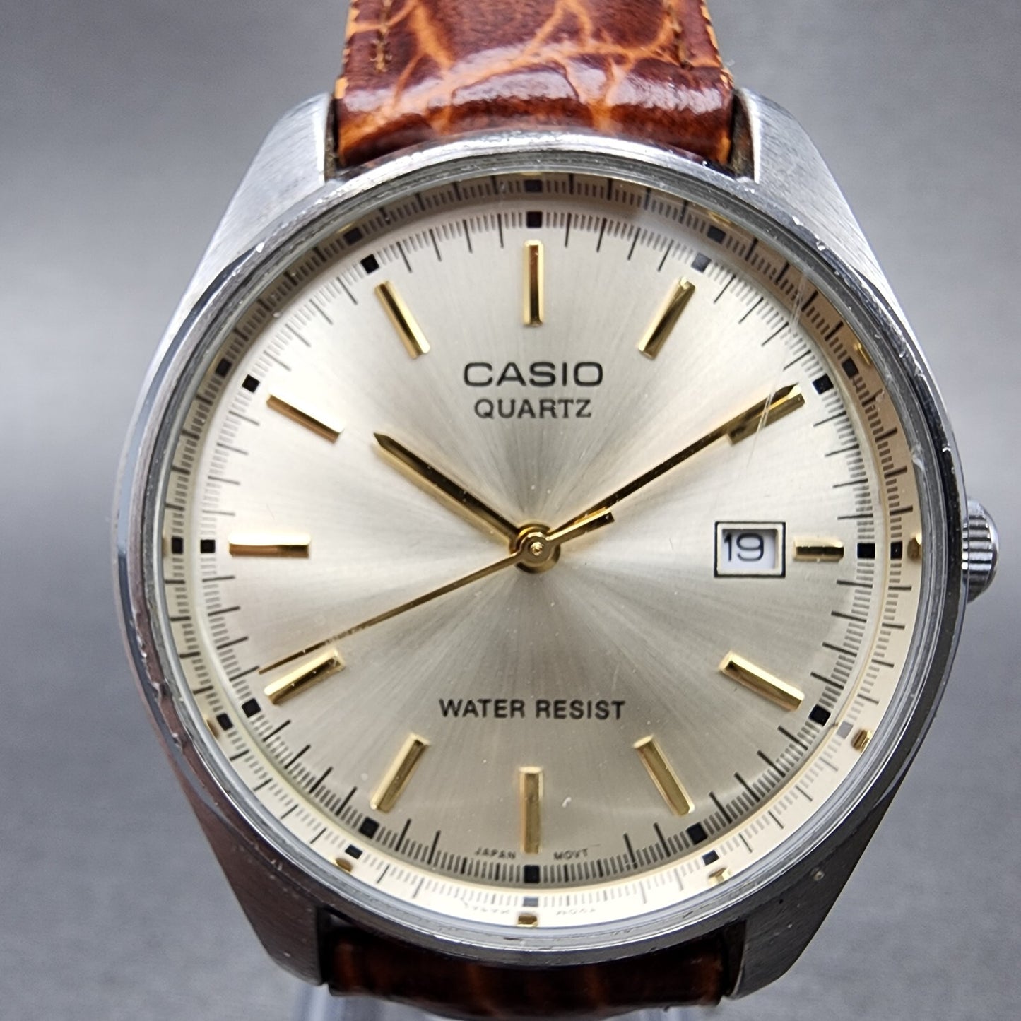 Casio Watch Men 37mm Champagne Dial Silver Tone Date MTP1175 New Battery2